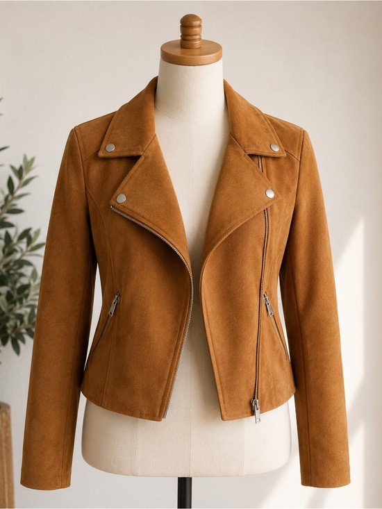 H&M Jackets & Blazers - Camel Faux Suede Moto Jacket Cropped Biker Minimalist 90s Chic Size 2